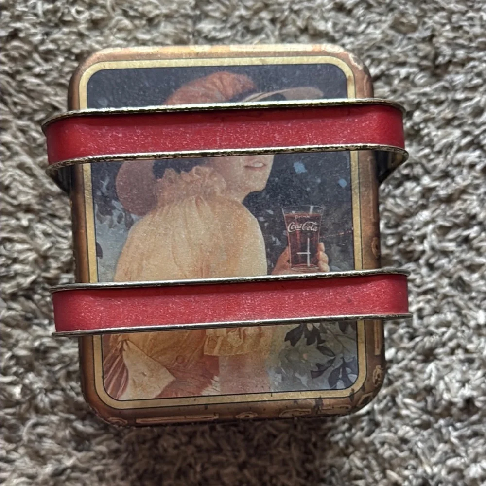 Vintage Coca Cola - Tin Box With Lid & Handle - Lady Holding Coke in Hand